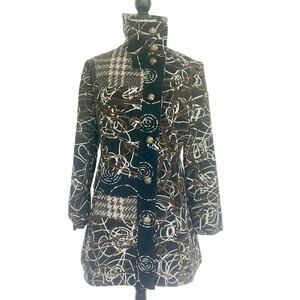 VTG KATE‎ & MALLORY COAT SCRIBBLE RITUAL PATTERN YARN SZ S FOREST GRUNGE RARE